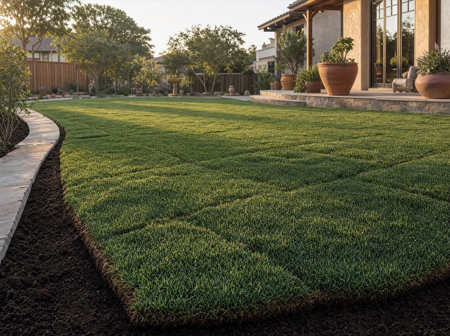 Fresh sod installation